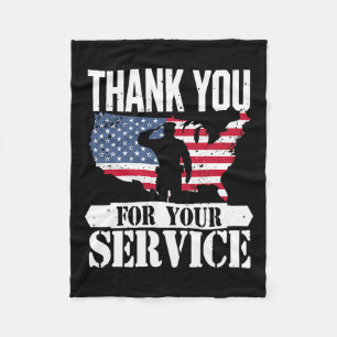 Thank You Service Veteran Salute Patriot Military Fleece Blanket