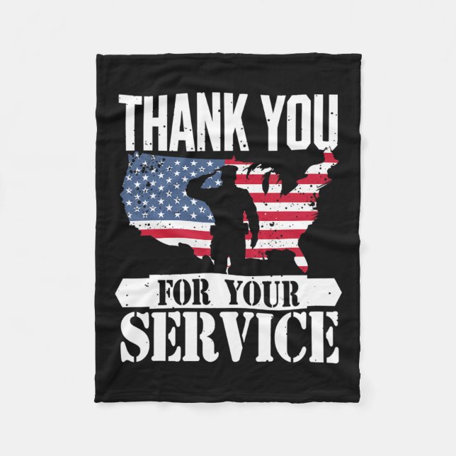 Thank You Service Veteran Salute Patriot Military  Fleece Blanket (Front)