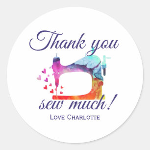 Thank You Sew Much Watercolor Sewing Machine Classic Round Sticker