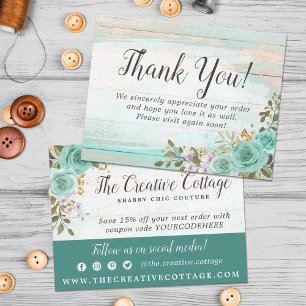 Thank You Shabby Chic Floral Rustic Wood Postcard