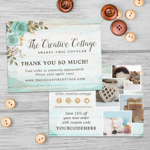 Thank You Shabby Chic Floral Wood 4-Photo Postcard