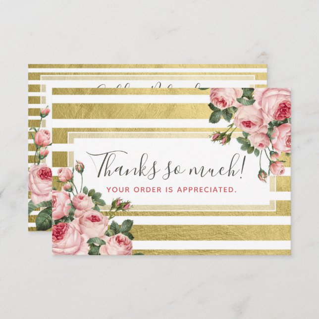 Thank You Shabby Chic Vintage Roses & Gold Card (Front/Back)