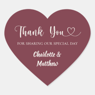 Thank you sharing our day burgundy ivory wedding heart sticker