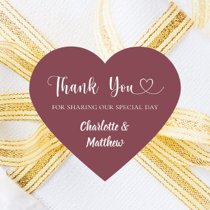 Thank you sharing our day burgundy ivory wedding heart sticker