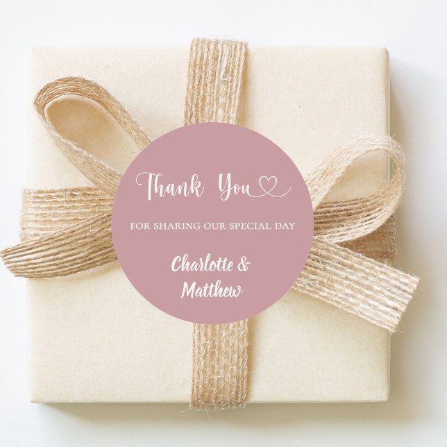 Thank you sharing our day dusty rose wedding classic round sticker (Creator Uploaded)