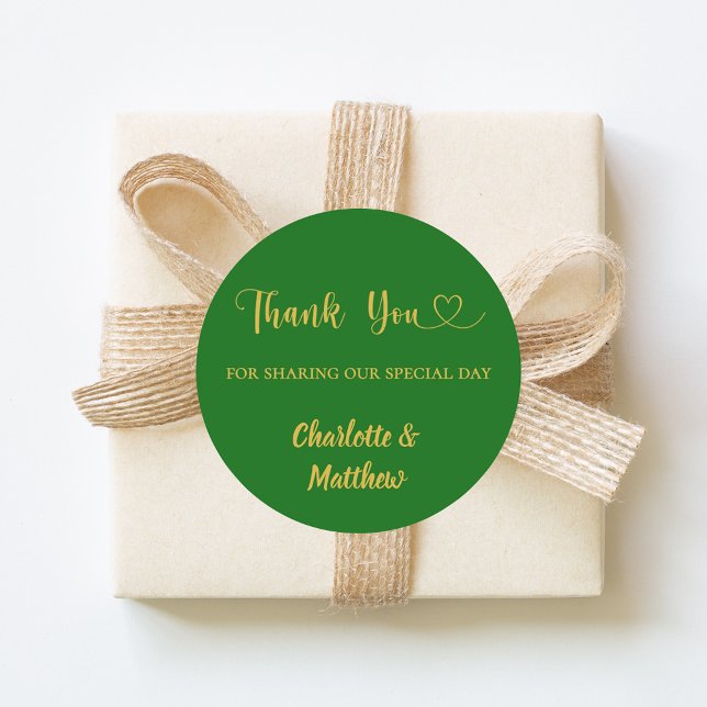 Thank you sharing our day emerald green wedding classic round sticker (Creator Uploaded)