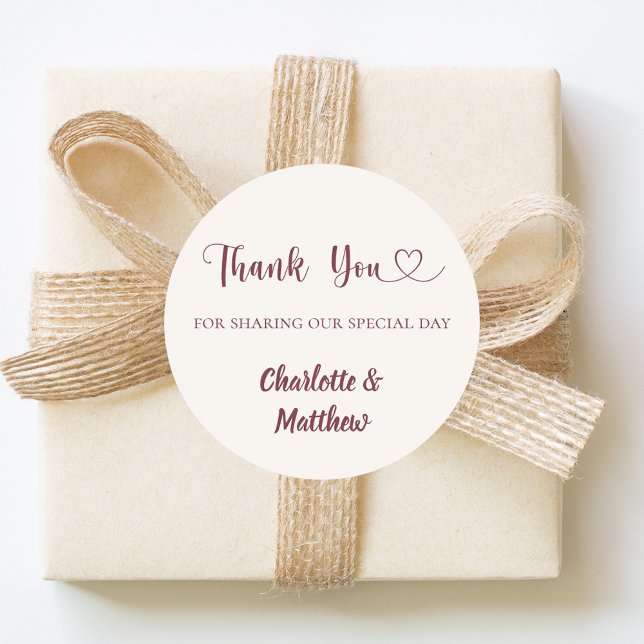 Thank you sharing our day ivory burgundy wedding classic round sticker (Creator Uploaded)