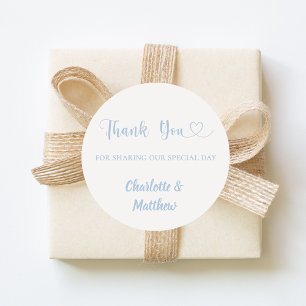 Thank you sharing our day ivory dusty blue wedding classic round sticker