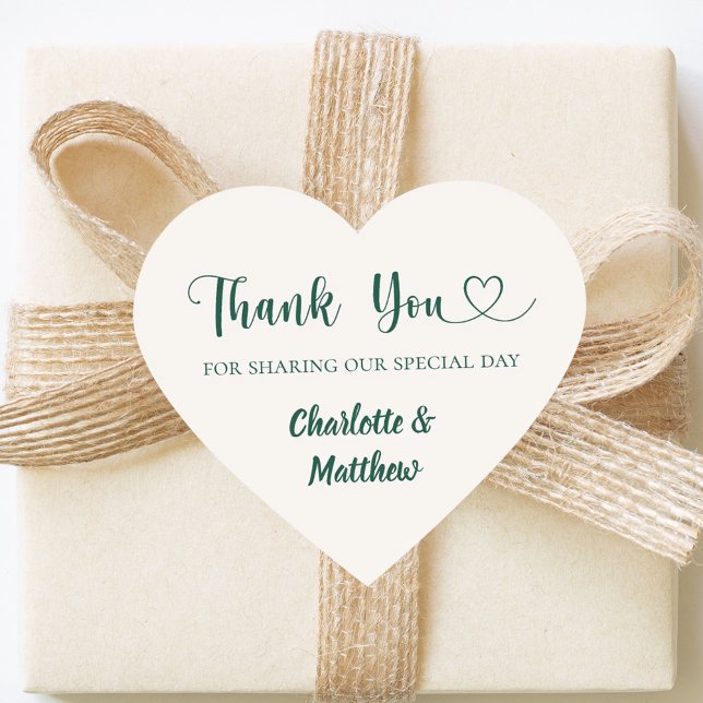 Thank you sharing our day ivory green wedding heart sticker (Creator Uploaded)