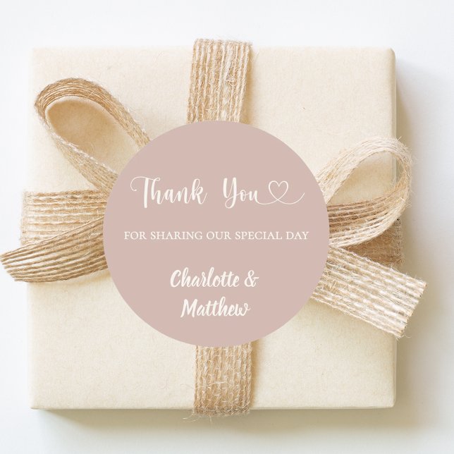 Thank you sharing our day taupe ivory wedding classic round sticker (Creator Uploaded)
