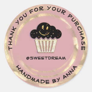 Thank You Shop Chocolate Muffin Smile Gold Rose Classic Round Sticker