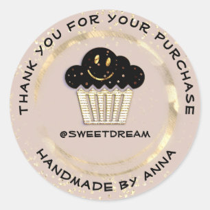 Thank You Shop Mermaid Muffin Ivory Dots Smile Classic Round Sticker