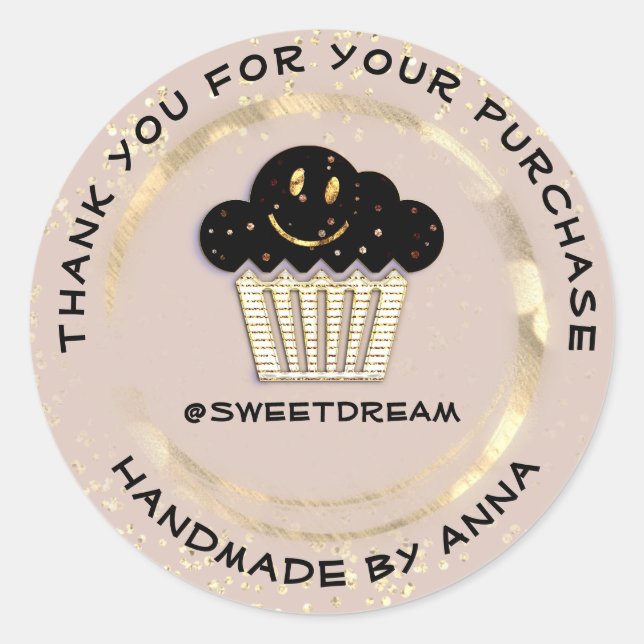 Thank You Shop Mermaid Muffin Ivory Dots Smile Classic Round Sticker (Front)