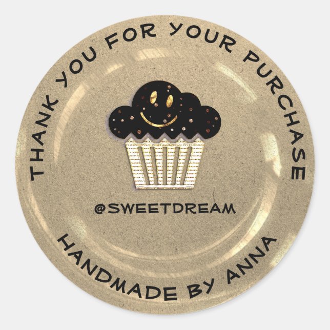 Thank You Shop Mermaid Muffin Ivory Kraft Smile  Classic Round Sticker (Front)