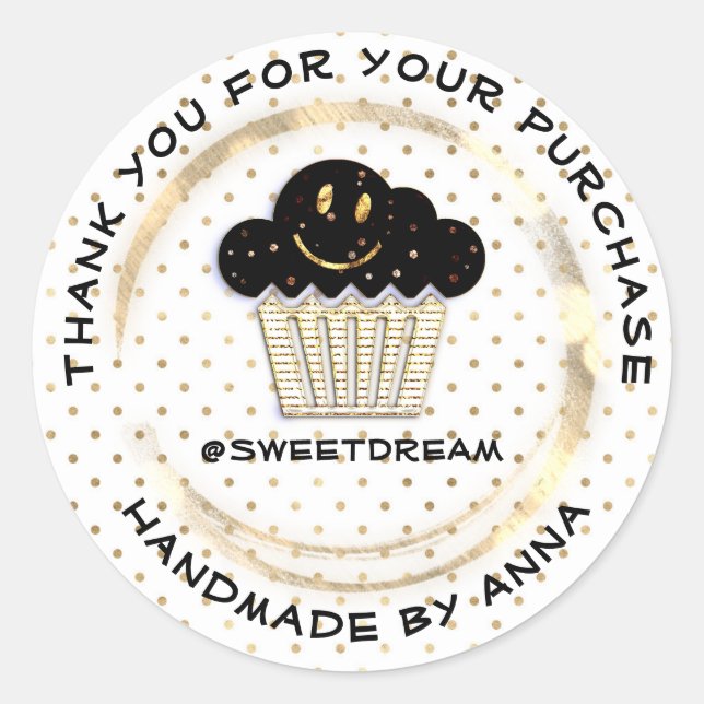 Thank You Shop Mermaid Muffin Logo Dots Smile  Classic Round Sticker (Front)
