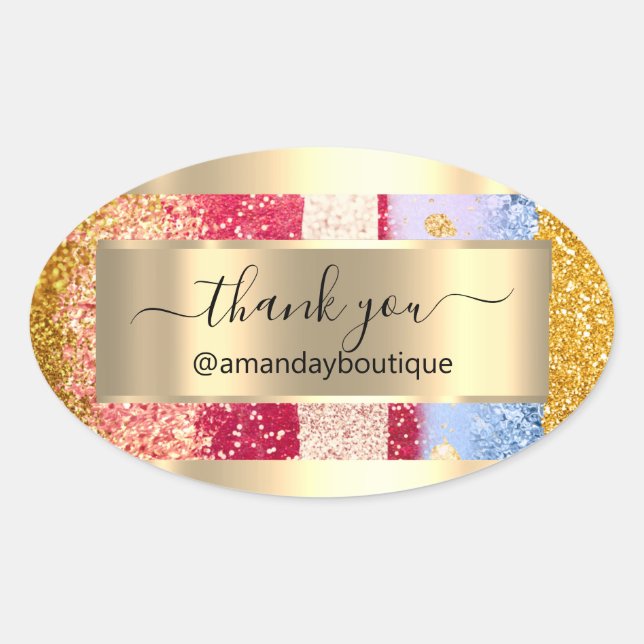 Thank You Shopping  Boutique Glitter Gold Rose Oval Sticker (Front)