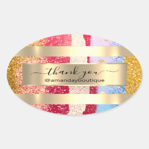 Thank You Shopping Boutique Glitter Gold Rose Oval Sticker