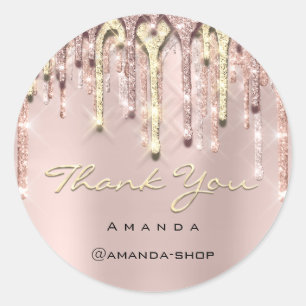 Thank You Shopping Busines Rose Glitter Drip Gold Classic Round Sticker
