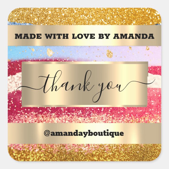 Thank You Shopping Custom Glitter Gold Square Sticker (Front)