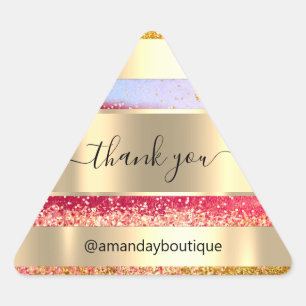 Thank You Shopping Custom Glitter Gold Triangle Sticker