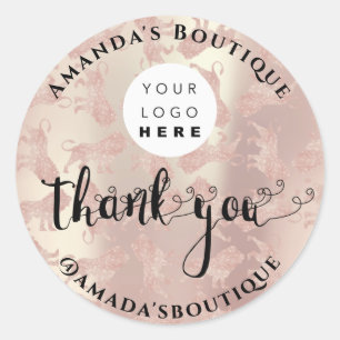 Thank You Shopping Custom Logo Rose Glitter Leon Classic Round Sticker