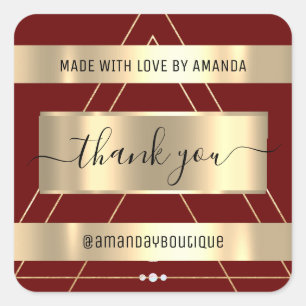 Thank You Shopping Custom Name Gold Burgundy Vip Square Sticker
