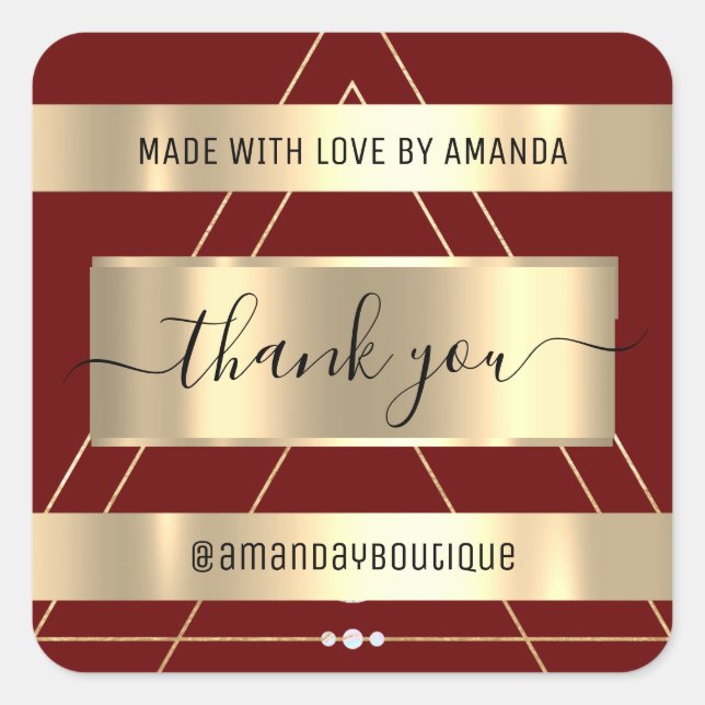 Thank You Shopping Custom Name Gold Burgundy Vip Square Sticker (Front)