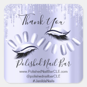Thank You Shopping Diamond Drips Nail Purple Square Sticker