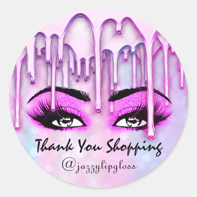 Thank You Shopping Drips Pink Eyes Extension Hair Classic Round Sticker (Front)