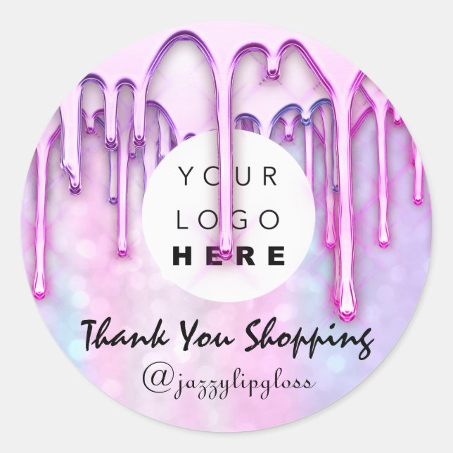 Thank You Shopping Drips Pink Logo Extension Hair Classic Round Sticker (Front)