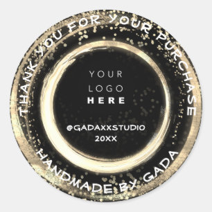 Thank You Shopping Handmade Black Modern Gold Classic Round Sticker