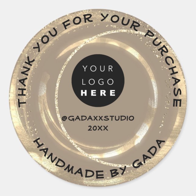 Thank You Shopping Handmade Logo Frame Gold  Classic Round Sticker (Front)