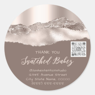 Thank You Shopping Logo QR Code Rose Brown Classic Round Sticker