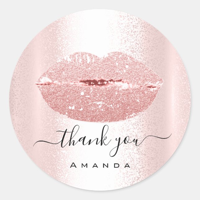 Thank You Shopping Makeup Kiss Lips Glitter Classic Round Sticker (Front)