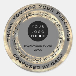 Thank You Shopping Music Logo Notes Song Grey Classic Round Sticker