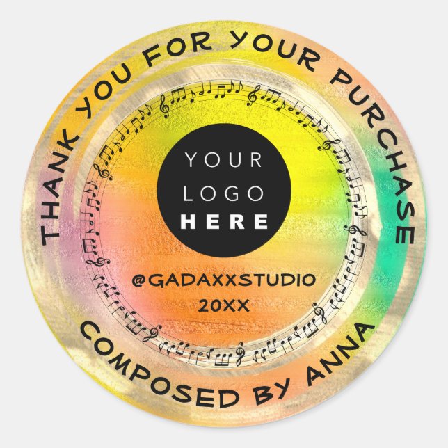 Thank You Shopping Music Logo Social Holographic  Classic Round Sticker (Front)