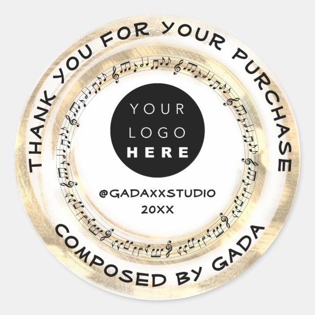 Thank You Shopping Music Logo Social Notes White Classic Round Sticker (Front)