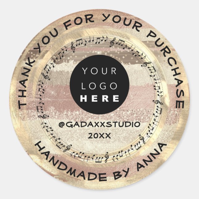 Thank You Shopping Music Logo Social Rose Gold Classic Round Sticker (Front)