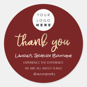 Thank You Shopping Name Logo QR Code Script Red Classic Round Sticker
