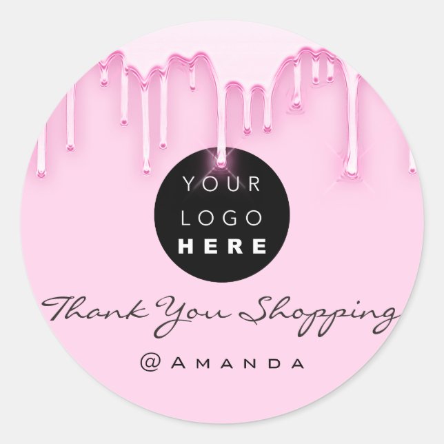 Thank You Shopping Name Makeup Artist Pink Logo Classic Round Sticker (Front)