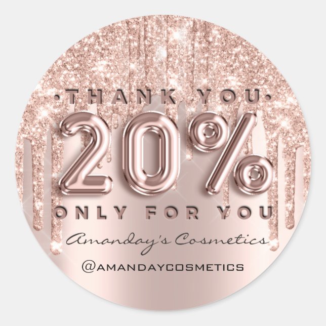 Thank You Shopping Name Rose Drips 20%Off Classic Round Sticker (Front)
