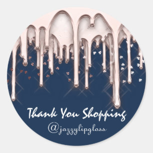 Thank You Shopping Navy Rose Confetti Hairdresser Classic Round Sticker