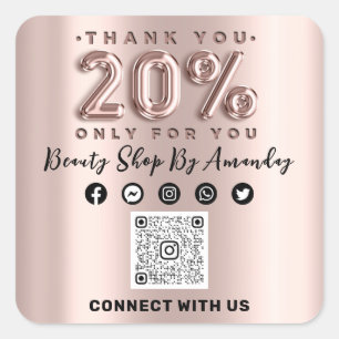 Thank You Shopping Rose 10%Off QR CODE Social Square Sticker