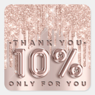 Thank You Shopping Rose Drips 10%Off Promotional Square Sticker