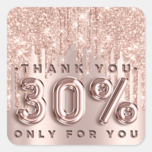 Thank You Shopping Rose Drips 30%Off Promotional Square Sticker