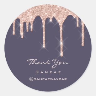 Thank You Shopping Rose Glitter Favour Drip Navy Classic Round Sticker