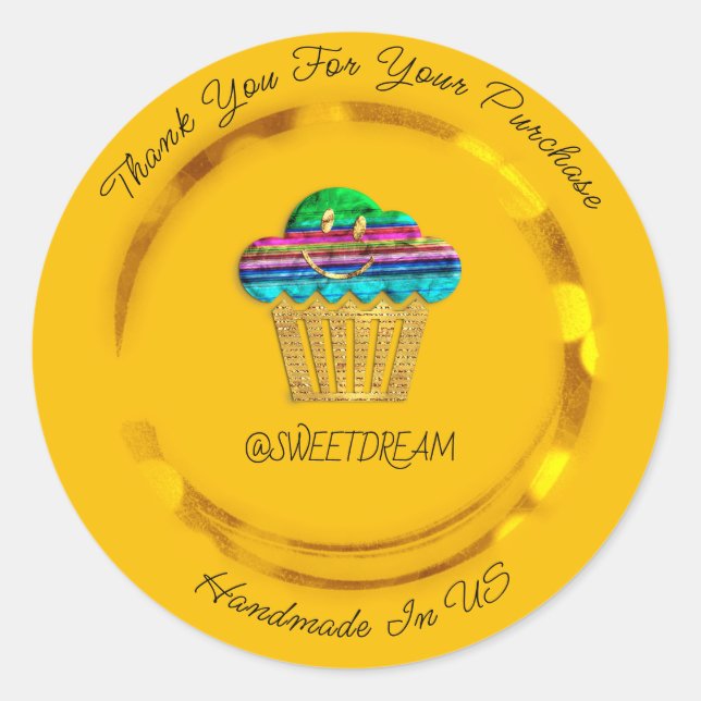 Thank You Shopping Sweet Muffin Candy Golden Smile Classic Round Sticker (Front)