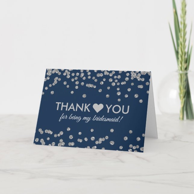 Thank You Silver Faux Glitter Confetti Navy Blue (Front)