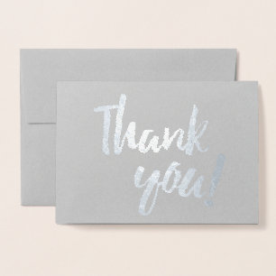 Thank You Silver Foil Grey Brush Brushstroke Card