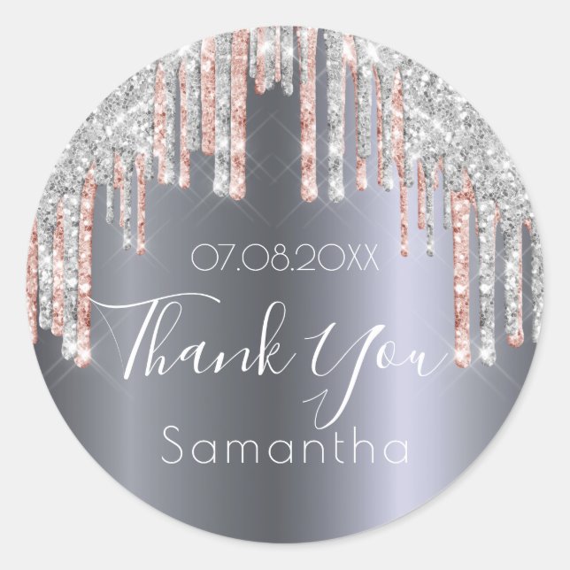 Thank You silver glitter rose gold baby shower Classic Round Sticker (Front)